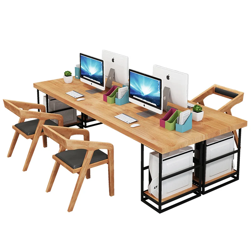 

American industrial style office desk and chair combination bench desk solid wood computer 4-6 people