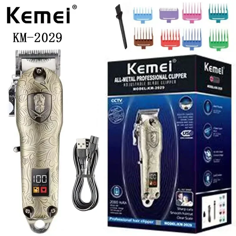 kemei electric rechargeable hair clipper KM-2029 usb charge professional hair clipper with lcd display