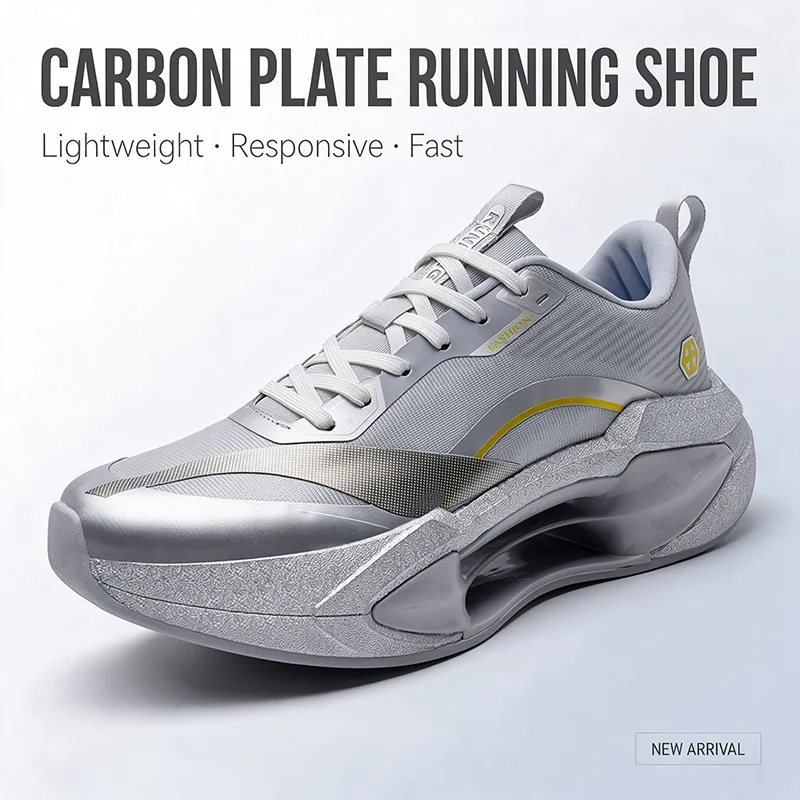 Men Carbon Fiber Plate Racing Sneakers High Rebound Cushioned Athletic Shoes Lightweight Breathable Marathon Running Trainers