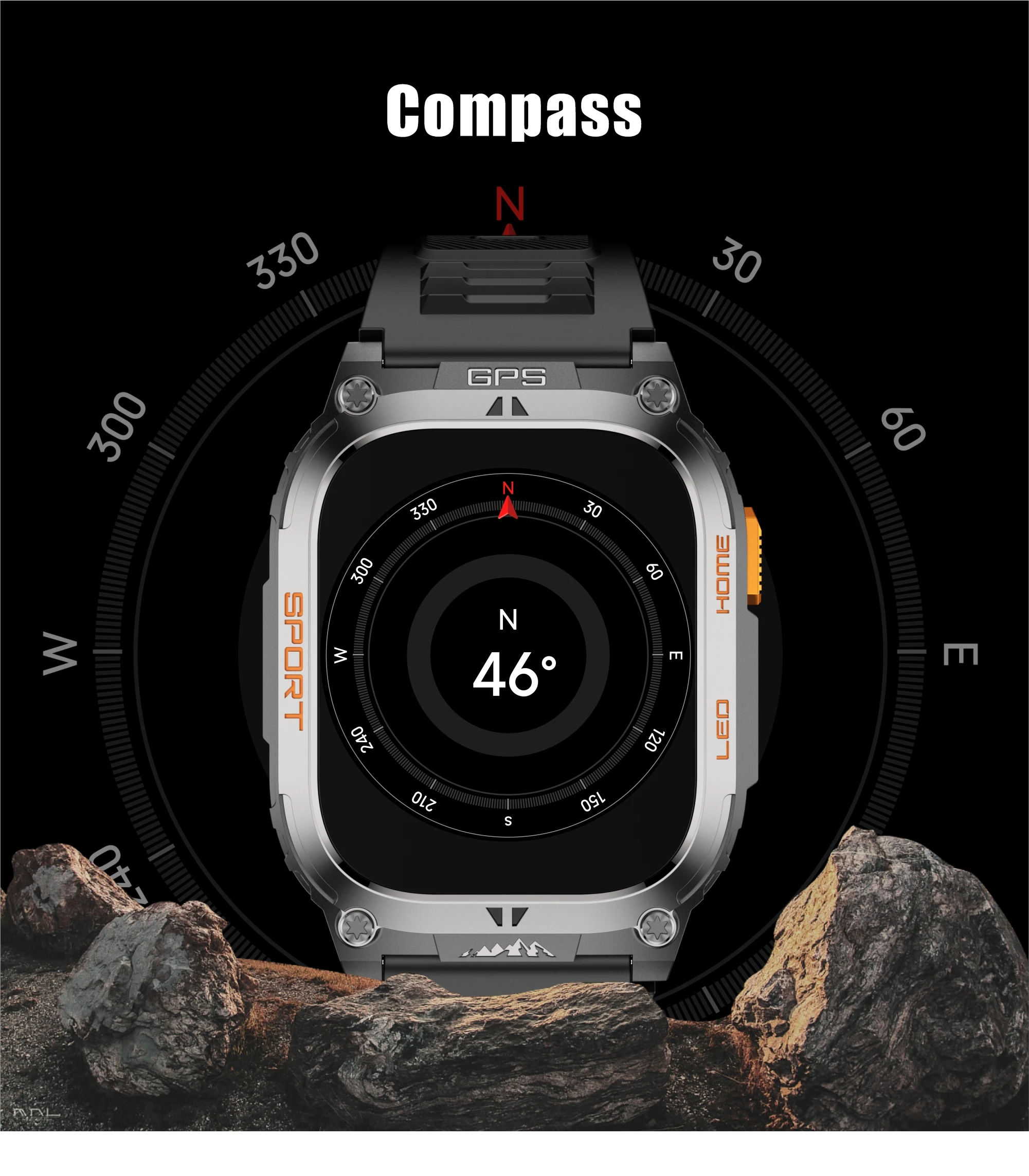Outdoor GPS Sports QX18 Smartwatch 2.01inch BT Call LED 630mAh Long Battery Life SOS Compass IP68 Waterproof Men Smart Watch
