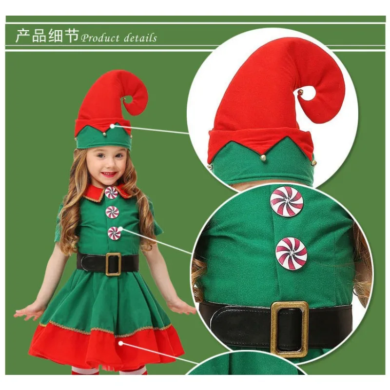 Natal Santa Claus Green Elf Cosplay Traje, Festa de Carnaval Familiar, Ano Novo, Vestido extravagante, Conjunto de roupas, Homens, Mulheres, Meninas, Meninos