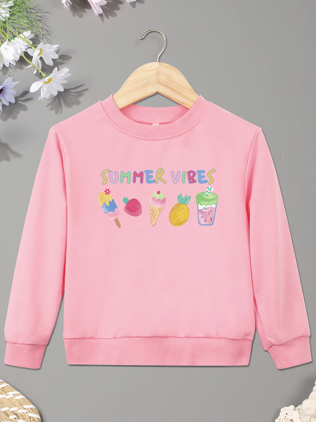 Fashion Ice Cream Fruit SUMMER VIBES Print Baby Girl Boy Sweater Kid Sweatshirt