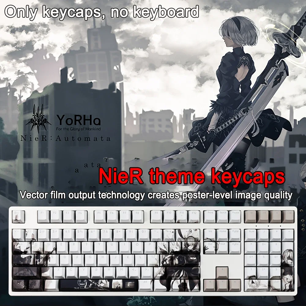 108 Tastenkappen für NieR:Automata, A2 2B, PBT, Dye-Sub, beleuchtete Tastenkappen, Cartoon-Anime-Gaming-Tastenkappen für ANSI 87 104 108 – Detail 16