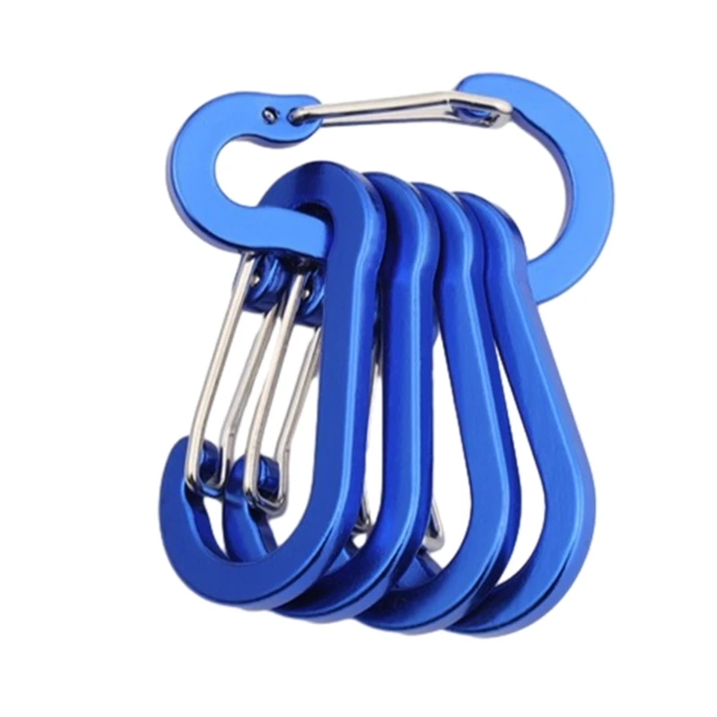 Aluminum Alloy D-Shape Spring Clip, Carabiner Hook, Camping, Hiking, Fishing, Backpacking, 5Pcs