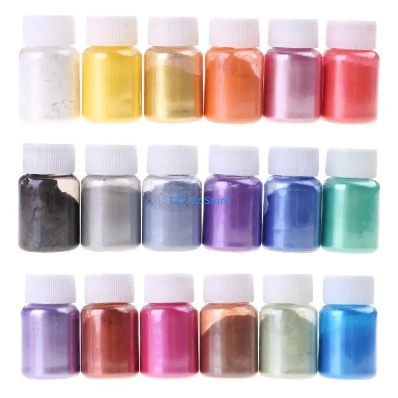 

A9BF 18Colors Cosmetic Grade Pearlescent Mica Powder Soap Makeup Art Colorant Epoxy Resin Dye Pearl Pigment Jewelry Making
