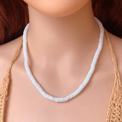Bohemian Shell Chain Necklace White Hawaiian Beach SeaShell Choker Necklace Round Beads Womens Gift