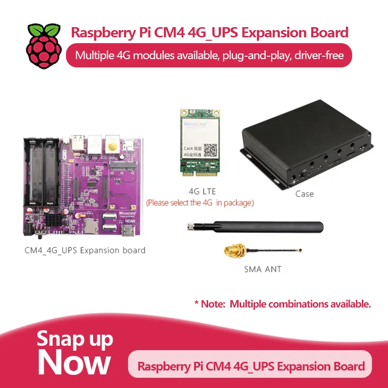 

Raspberry Pi CM4 4G_UPS Uninterruptible Power Supply Expansion Board, 4G LTE CAT4, plug-and-play, driver-free,(no 18650 battery)