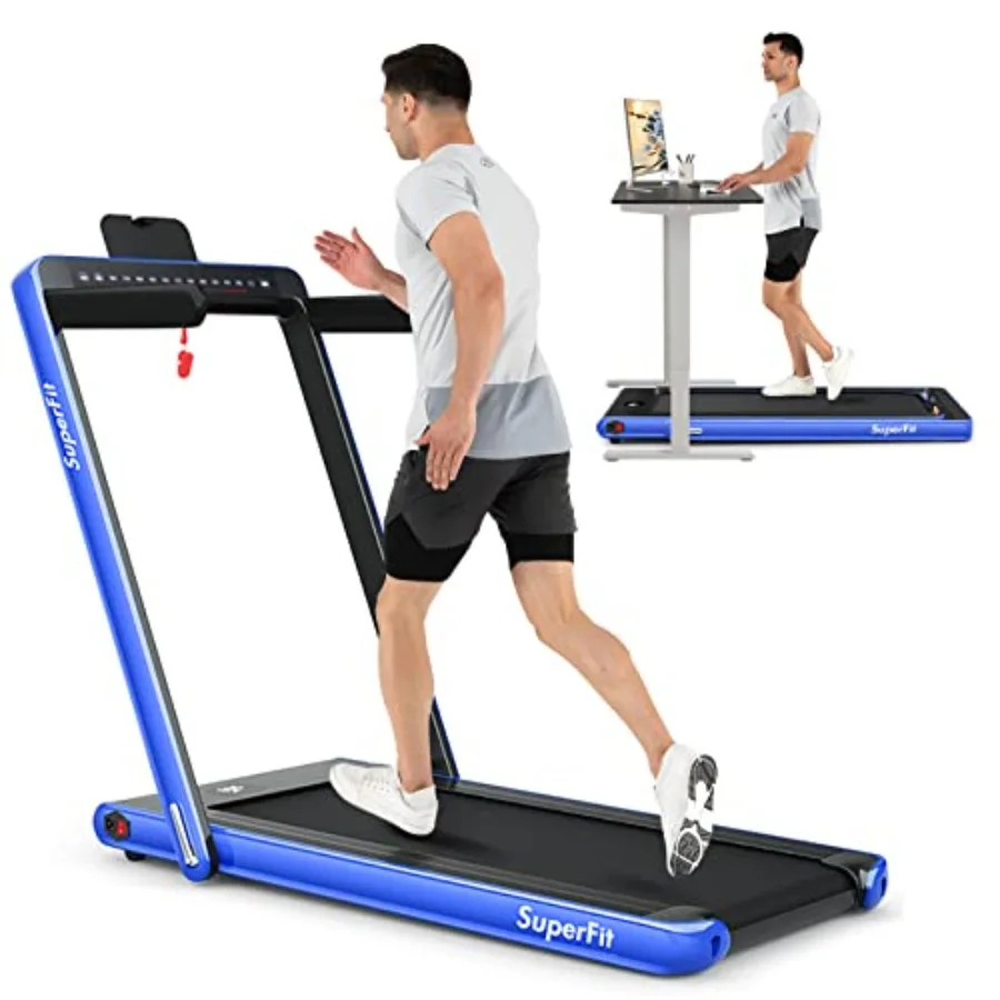 

2 in 1 Folding Treadmill with Dual Display 2.25HP Superfit Under Desk Electric Pad Treadmill Installation-Free Blue Tooth Speak