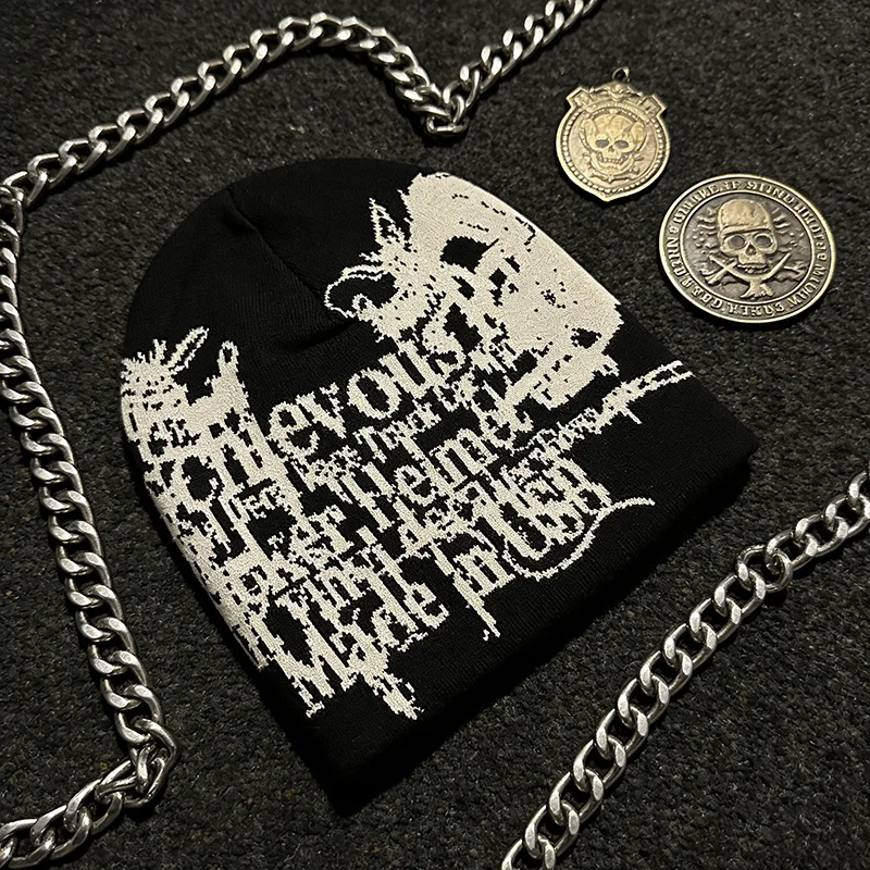 Herbst und Winter neue Gothic Dark Retro Strickmütze Y2K Harajuku American High Street Cold Hat winddicht und warm