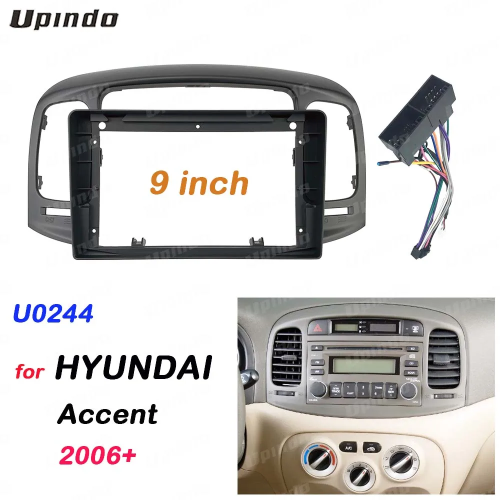 

For Hyundai Accent 2006+ 9" Android 13 Car Stereo Fascia Panel Frame, 2 Din Dash Mount with Wiring Harness & DVD Installation