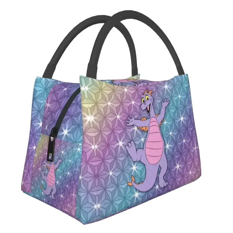 

Beacon Of Magic Figment Dragon Insulated Lunch Tote Bag for Women Purple Dinosaur Cooler Thermal Bento Box Hospital Office