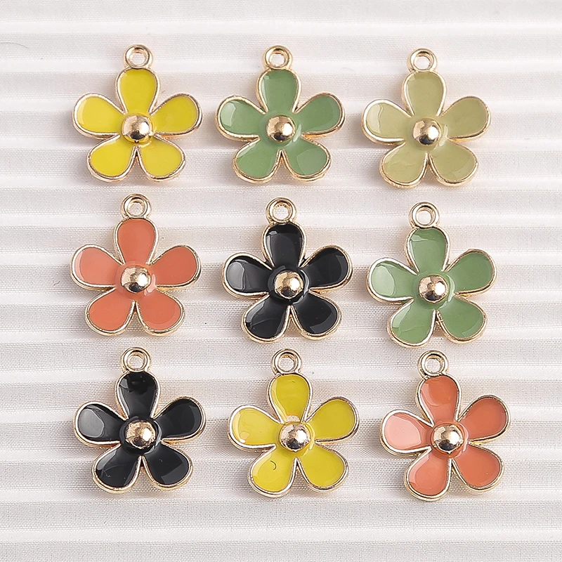 10 Stück 18 x 23 mm niedliche bunte Emaille-Blumen-Charms-Anhänger für Halsketten, Ohrringe, Armbänder, DIY, handgefertigtes Bastelzubehör – Detail 2