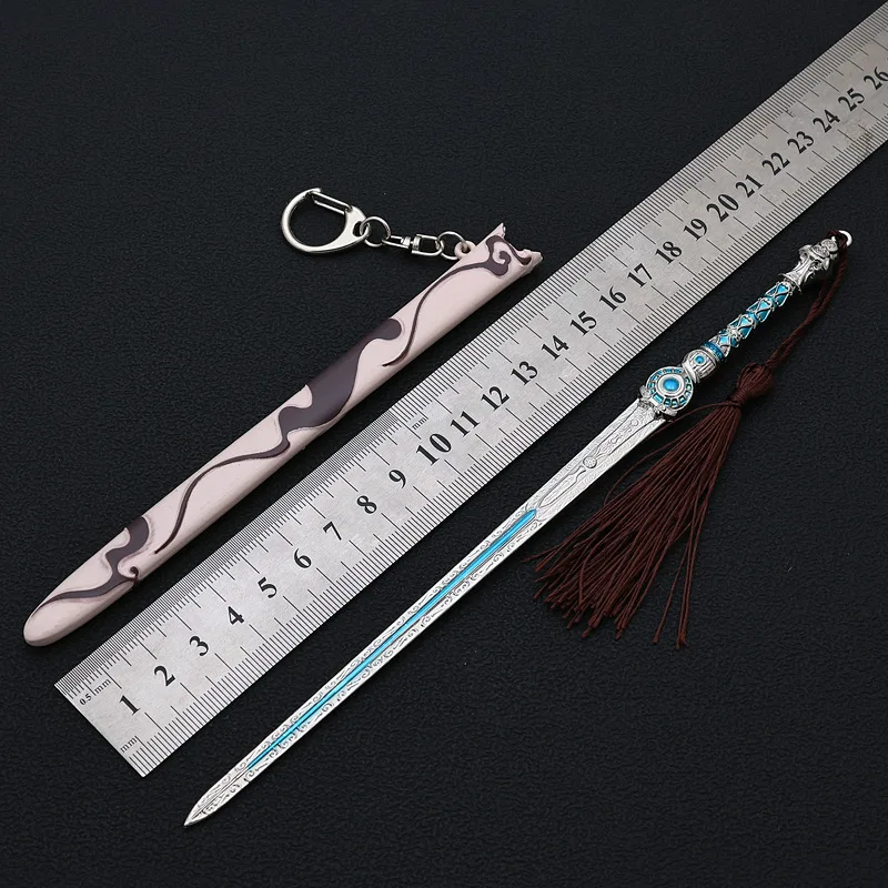 Xianjian filme e televisão ao redor artesanato completo metal liga de zinco wangshu espada 22cm modelo de brinquedo ornamentos espada chaveiro
