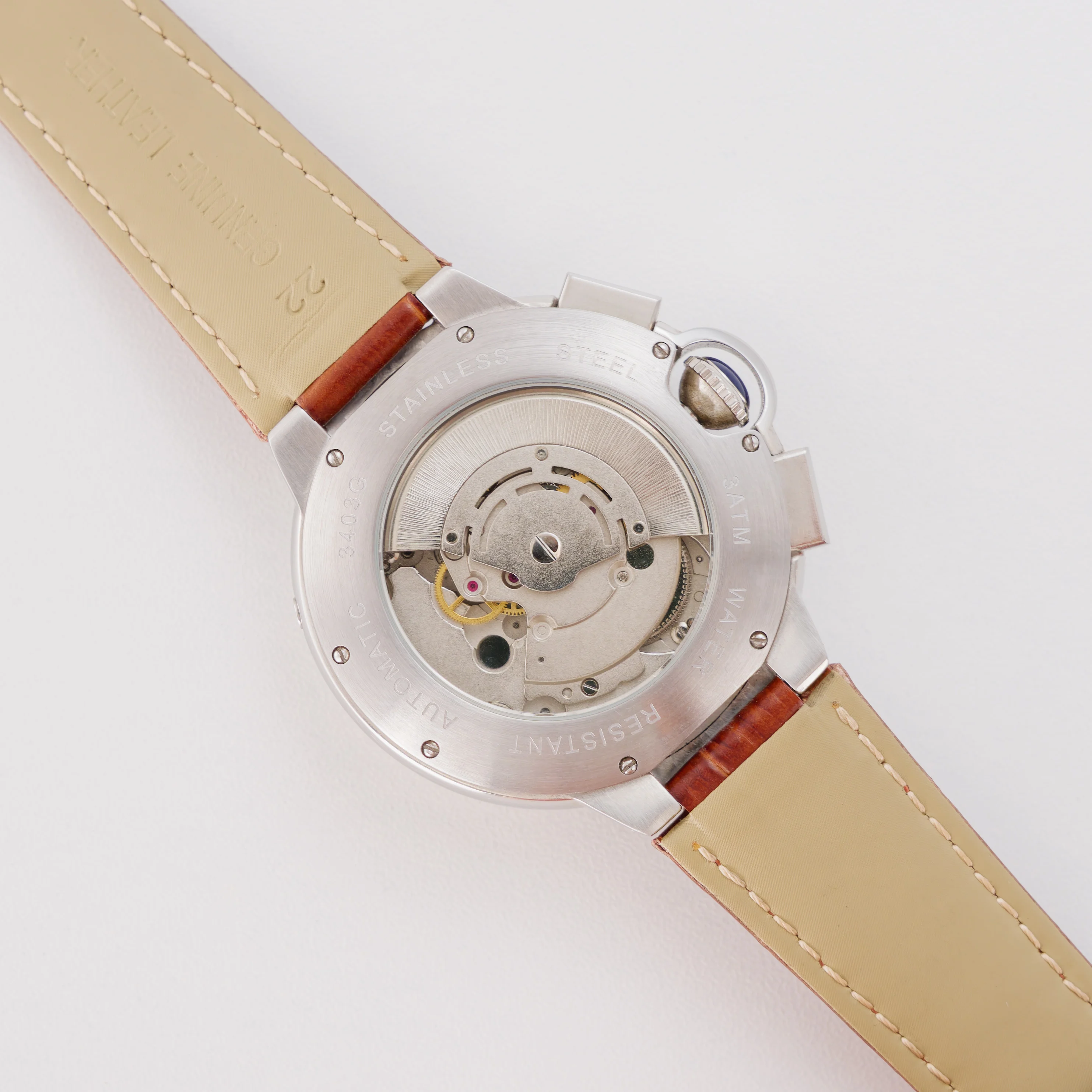 Men's Mechanical Business Watch Automatic Rotor Stainless Steel Case Synthetic Gemstone Scale 31-Day Calendar - CASENO-2340GDY