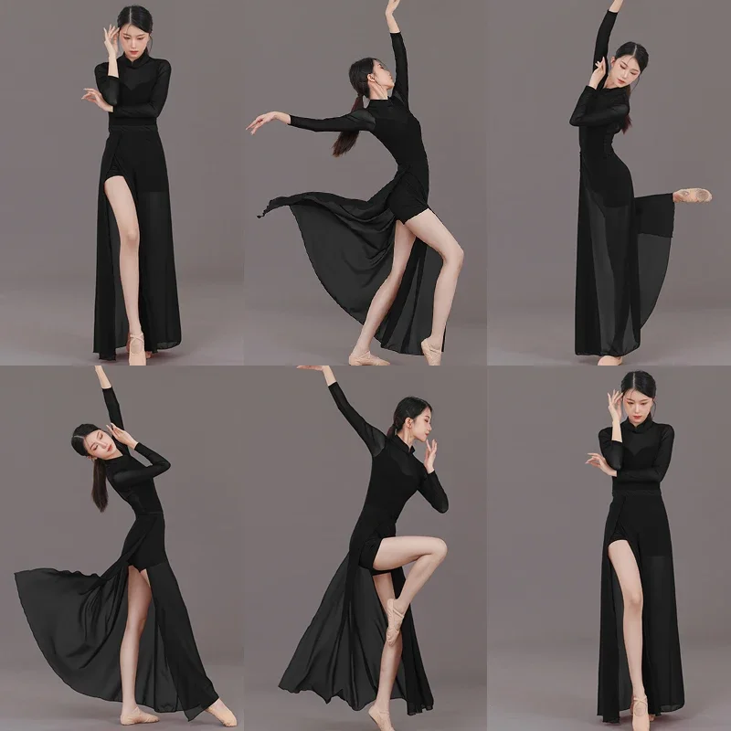 2023 New Chinese Classical Dance Elegant Cheongsam Dance Dress Black Dress Suit Chinese Jazz Dance Examinee Training Clothes