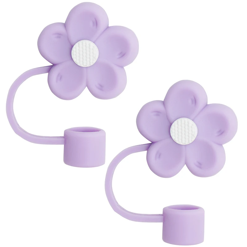 2PC Silicone Straw Cover Caps 10mm Reusable Leak-Proof Dust Protector Cute Flower Lid for 30-40oz Tumbler Cups