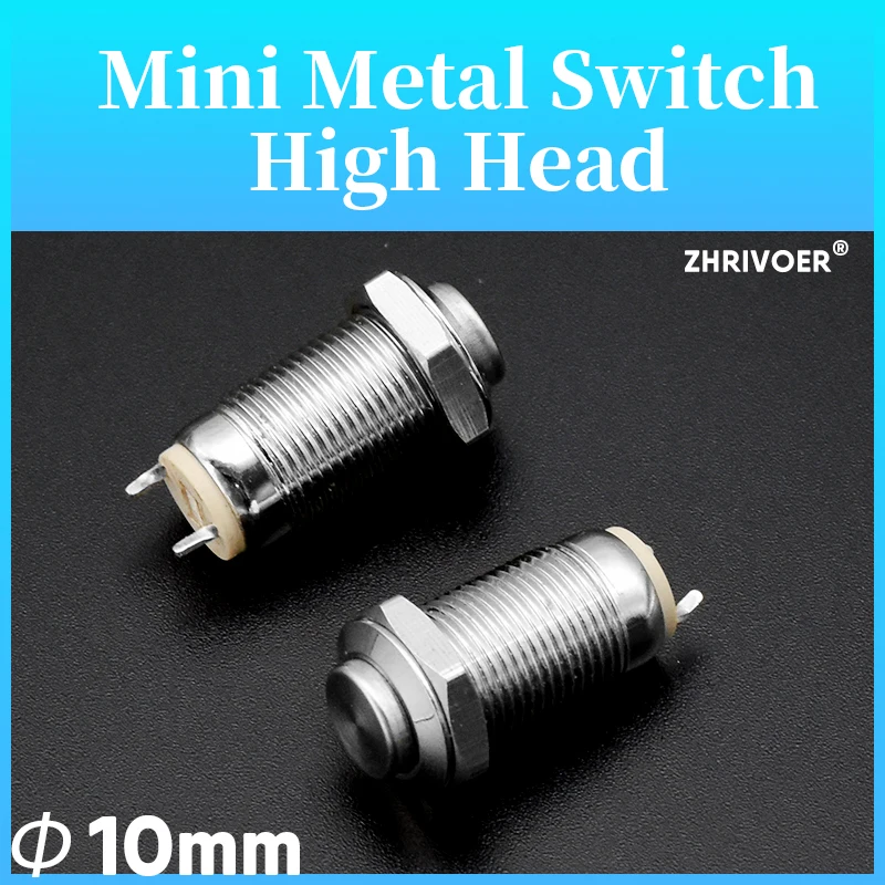 1pc 10MM 2pin Panel Hole Metal Push Button Switch Latching Power Push Button High Head Self Locking/ Reset Soldering IP67 1NO