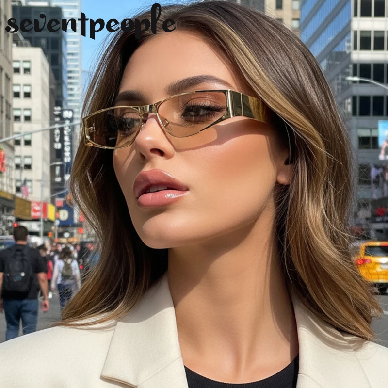 إطار صغير عين القط فاسق النظارات الشمسية النساء 2025 العلامة التجارية الفاخرة موضة نظارات شمسية معدنية خمر مضلع نظارات للسيدات UV400