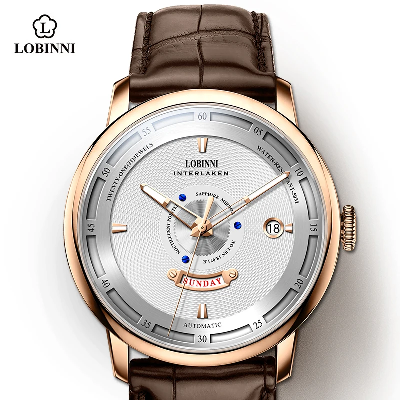 

LOBINNI 41 мм мужские часы водонепроницаемые до 50 метров автоматический механизм MIYOTA 8215 светящиеся часы с сапфировым стеклом L18071