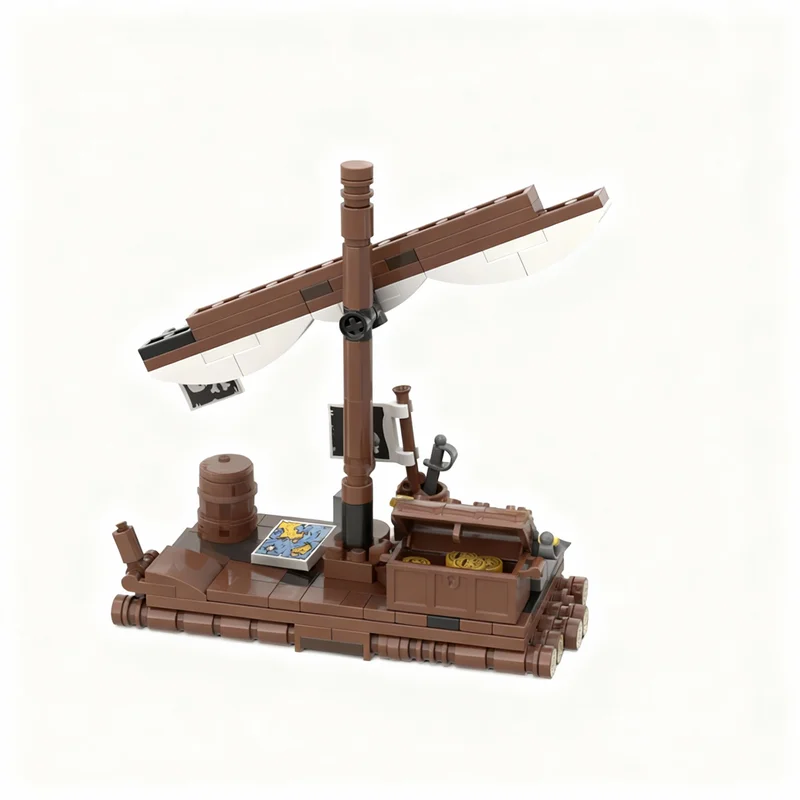 201PCS MOC Pirate Sailing Castaway S Raft Revision Model DIY Creative Ideas Assembly Building Blocks Birthday Gift Display Set