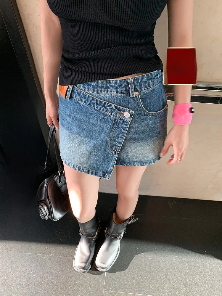 

Джинсовая юбка LIONE American Sweetheart Spicy Girl, удлиненная, с асимметричным дизайном, универсальная, для повседневной носки