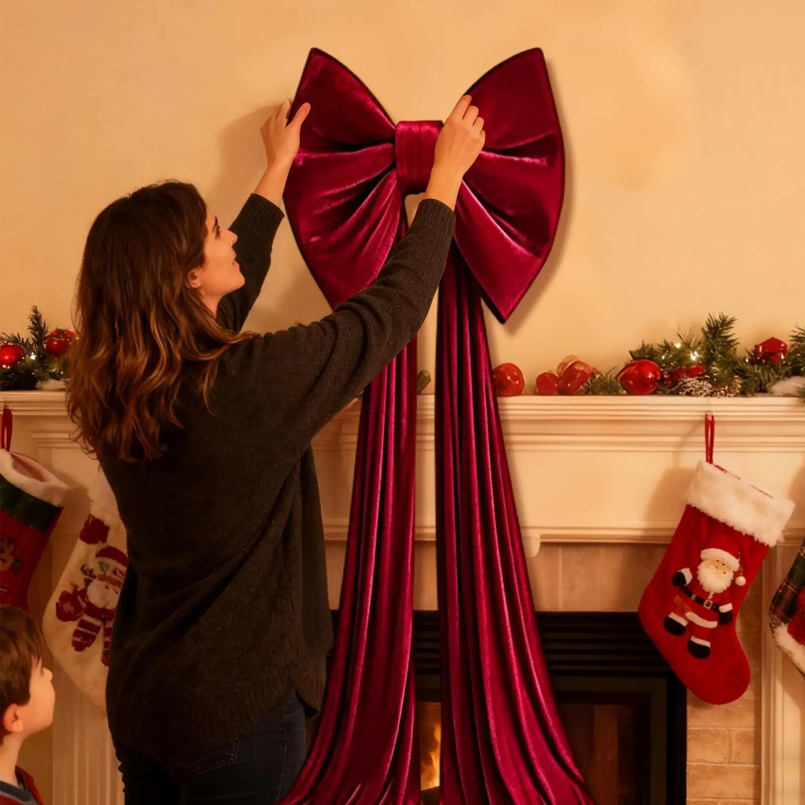 Large Christmas Bows Outdoor Decorations Christmas Tree Topper Big Bow Velvet Festival Ornaments For Home Front Door Party view 3