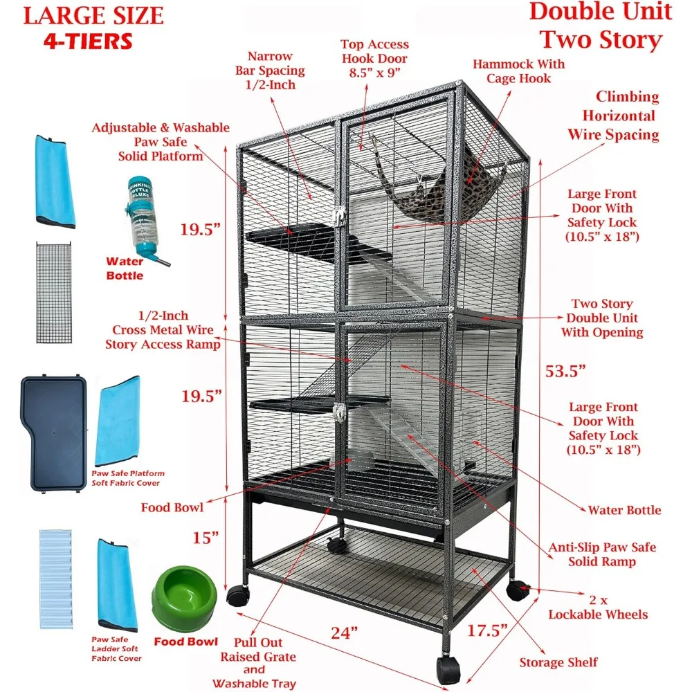 كبير اثنين من قصة كاملة فاخرة وحدة مزدوجة 4-طبقات ضيق 1/2 بوصة بار تباعد دائم الأبواب الأمامية زجاجة ماء وعاء طعام