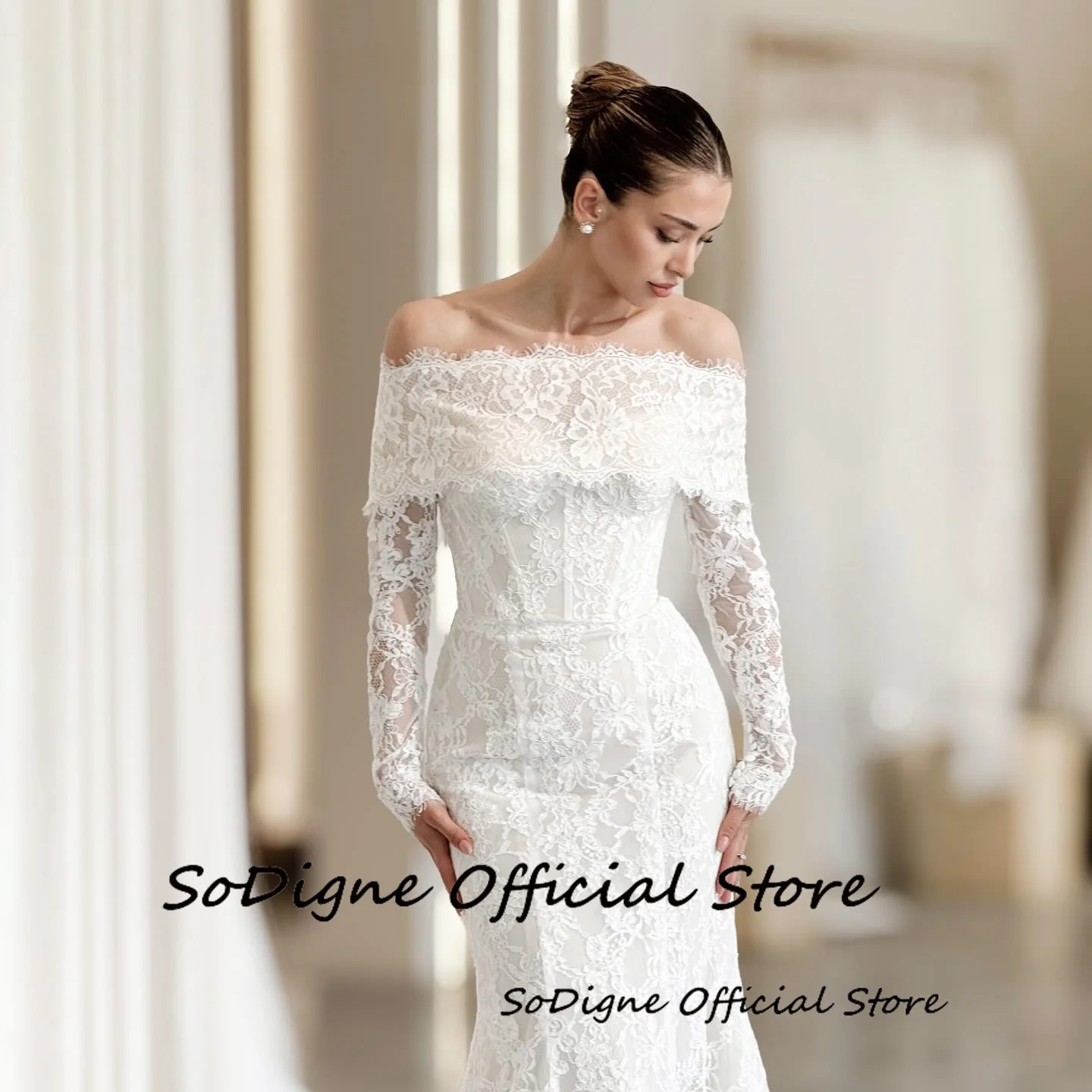 SoDigne Zeemeermin Kant Trouwjurken Off Schouder Lange Mouwen Bruidsjurk 2026 Boho Bruid Jurk vestidos de novia Aangepaste