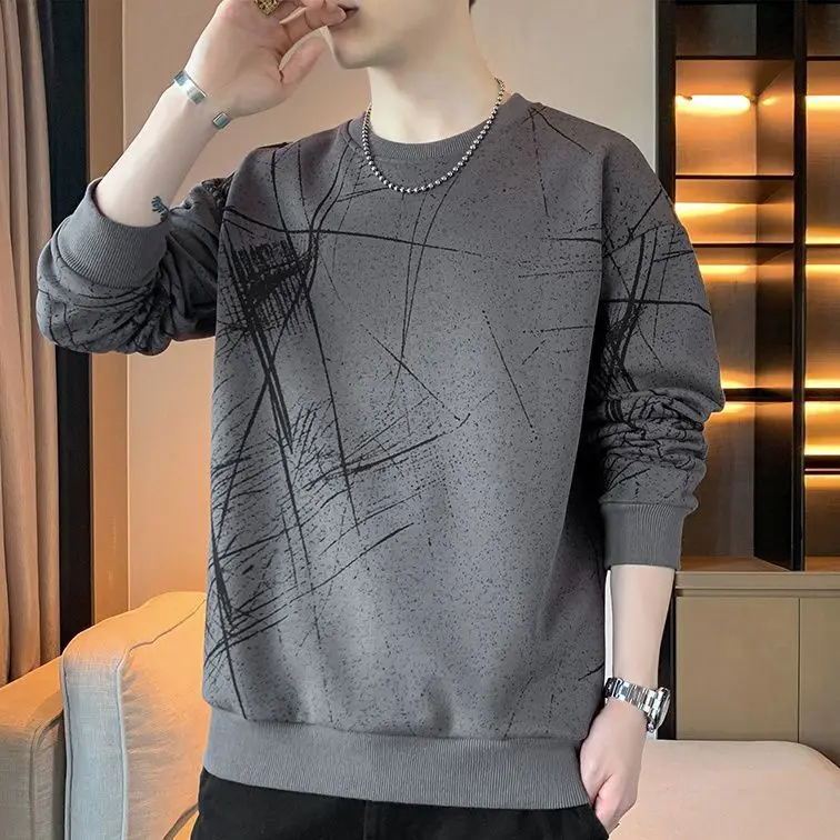 Men's Sweatshirt Casual Versatile Youth Handsome Long-sleeved Bottoming T-shirt Round Neck Top