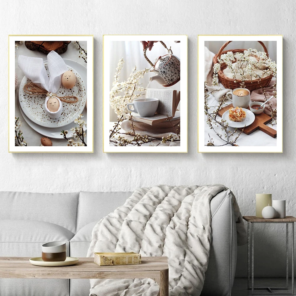 Tea Bread Egg Food Canvas Painting Modern Wall Art Picture for Kitchen Decor Nordic Posters and Prints Home Decoration Para Sala