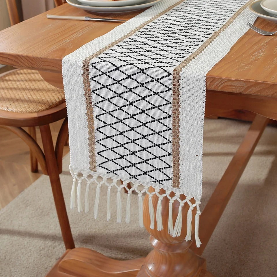 Boho Table Runner Cotton Linen Table Decorations Farmhouse Table Runners Wedding Bridal Shower Rustic Home Dining Table Runner