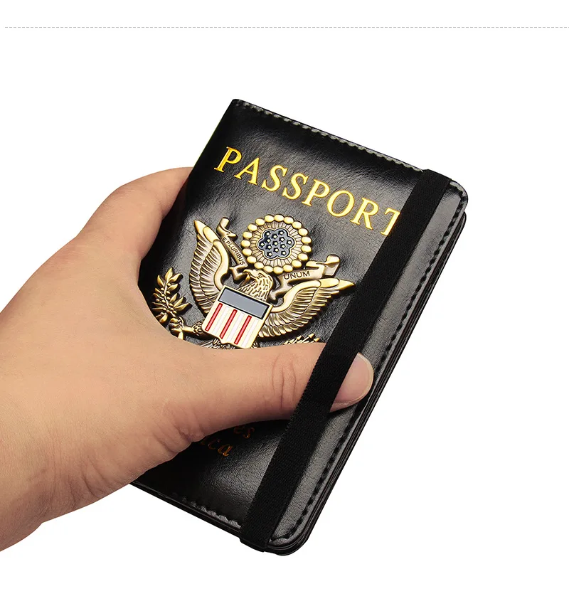 Rfid Personalized Passport Cover USA  with Names Elastic Band  Passport Holder Personal Name Multi-Card Passport Case