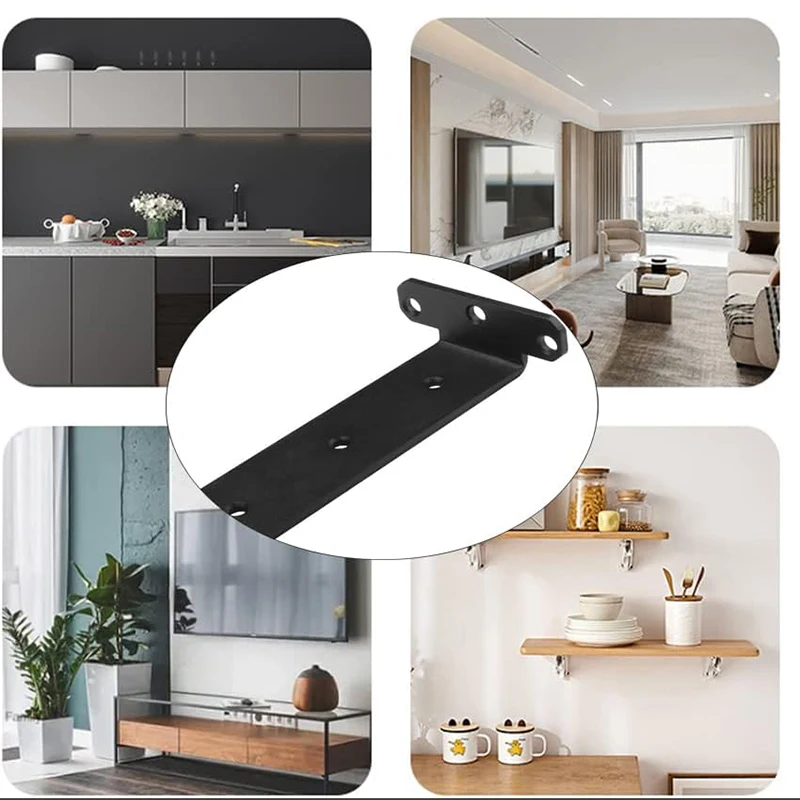 Heavy Duty Floating Brackets,Hidden Shelves Hardware, Cast Iron L Brackets, Rustic Industrial Black Metal Wall Supports