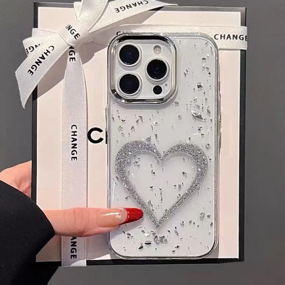 

Transparent Bling Glitter Love Heart Sequin Phone Case for iphone 16 14 13 12 11 15 Pro Max TPU Drop Glue Shockproof Back Cover