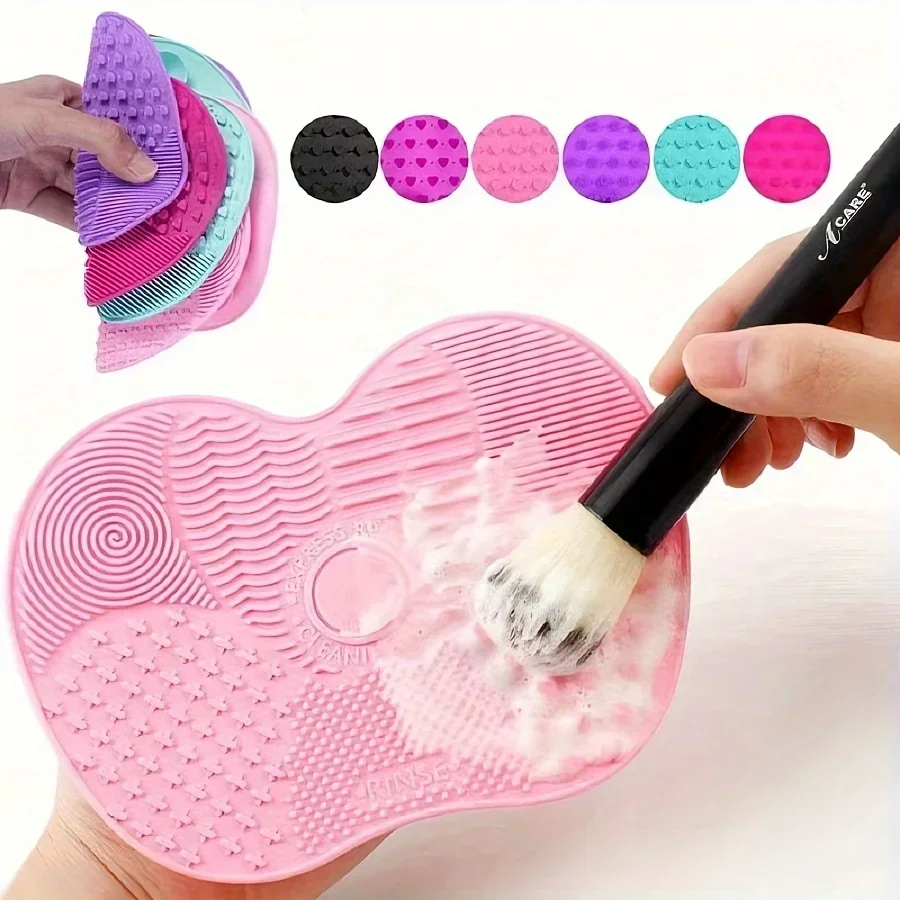 Apple-Shaped Silicone Scrub Pad with Suction Cup - Multicolor Makeup Brush Cleaner Mat,Formaldehyde-Free,Portable Beauty Tool