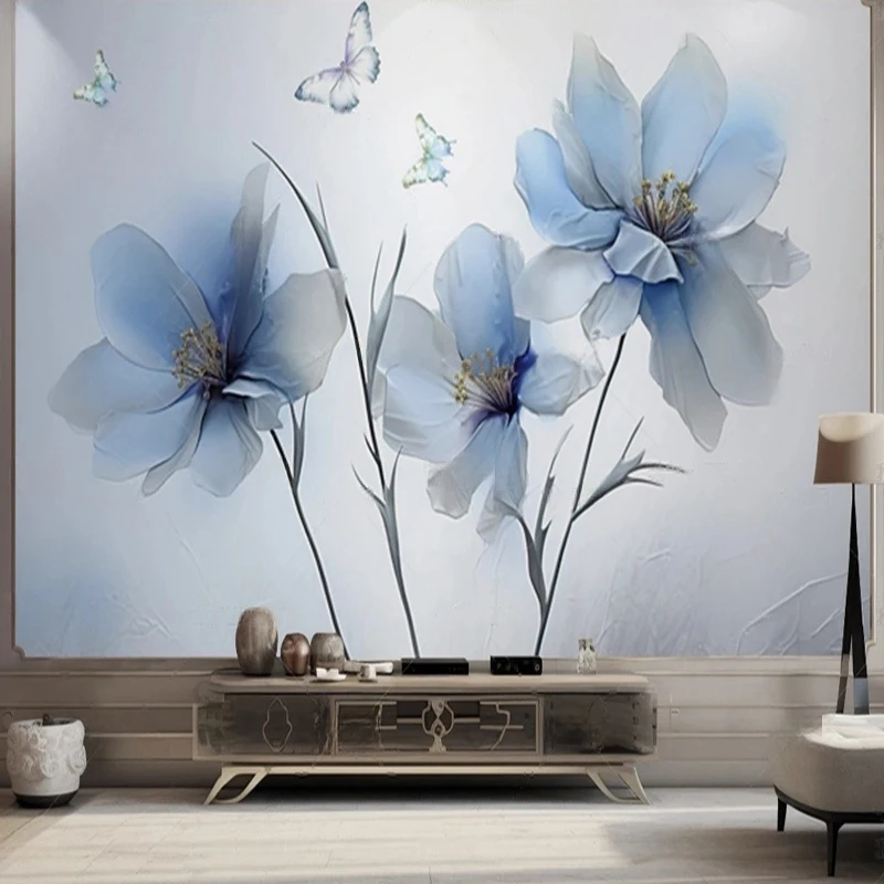 

Свежие и красивые цветы и бабочки с ручной росписью, легкий роскошный ТВ-диван, роскошное украшение для дома, фон для спальни, стена