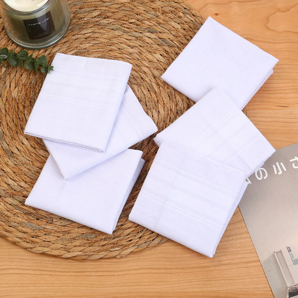42cm Yarn Dyed Polycotton White Square Handkerchief Embroidered Plain Napkin Wedding Guest Favor Hanky Table Cloth