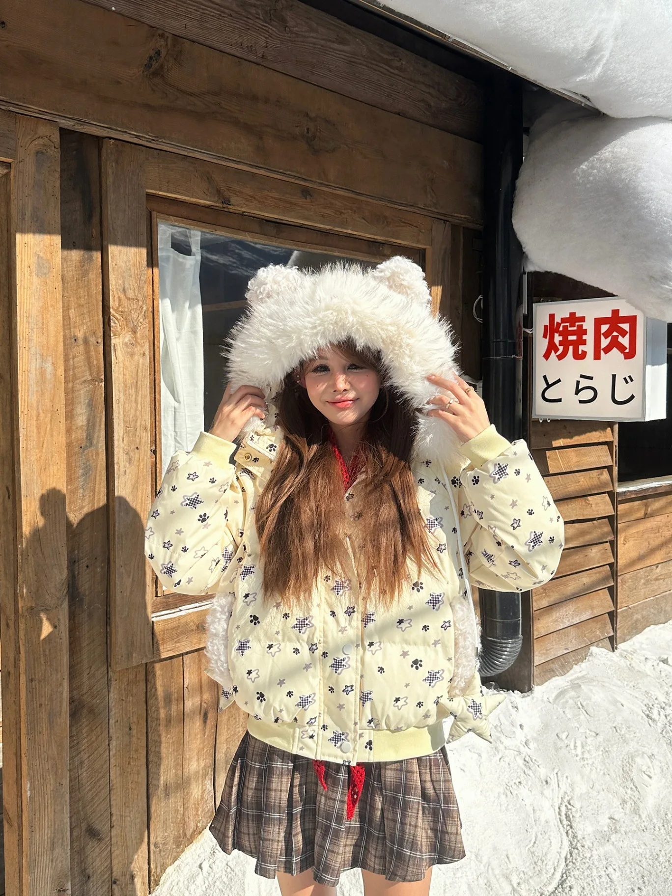 2025 New Full Print Star Fur Collar Cotton Jacket for Women Winter Cotton Coat Puffer Jacket for Women