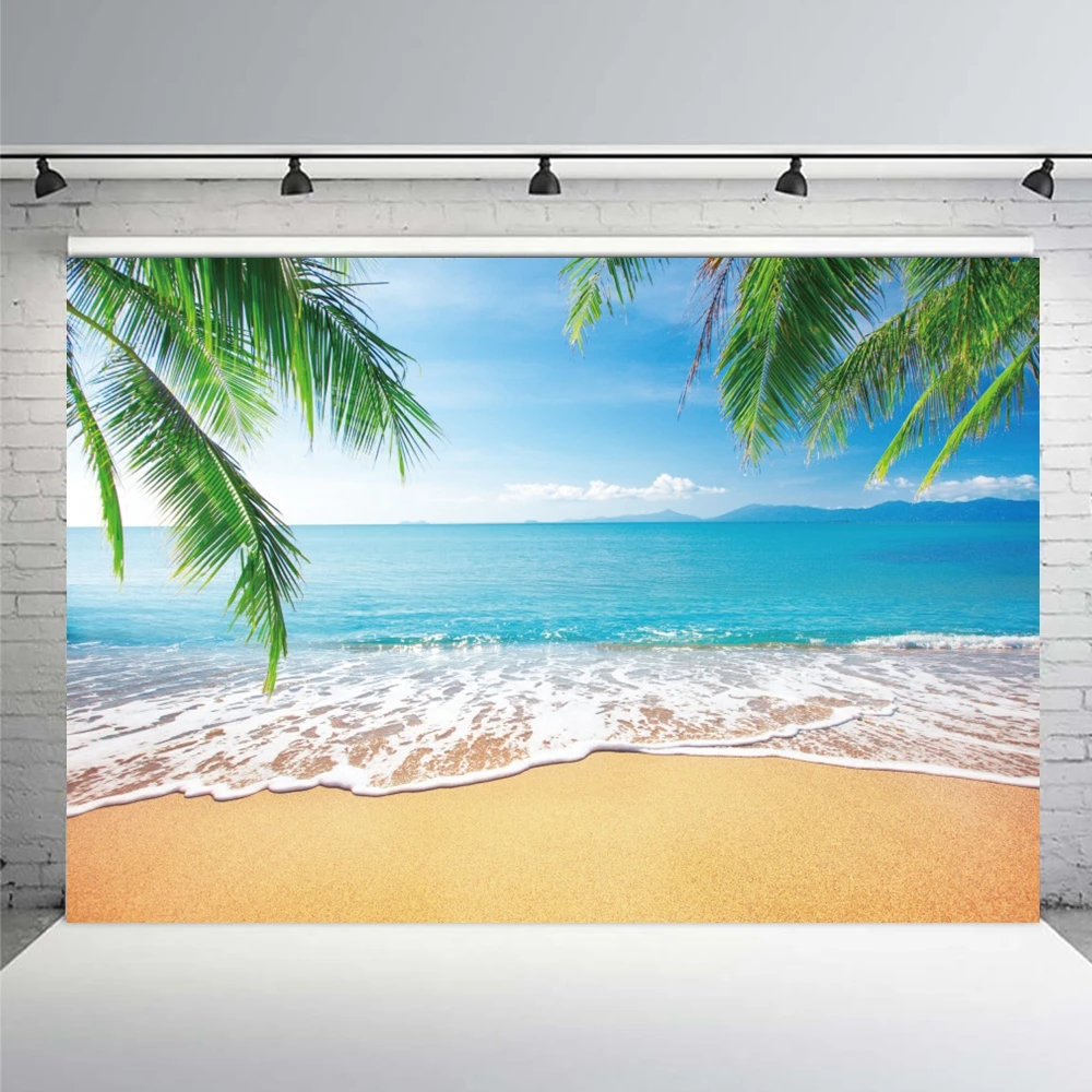 Tropical Beach Ocean Backdrop Summer Seaside Palm Tree Nature Scenery Birthday Portrait Holiday Party Photography Background