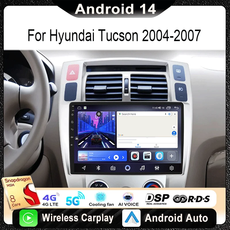 

For Hyundai Tucson 1 2004 - 2009 Car Radio Multimedia Video Player Navigation Stereo GPS Android 14 wireless Carplay DSP WIFI