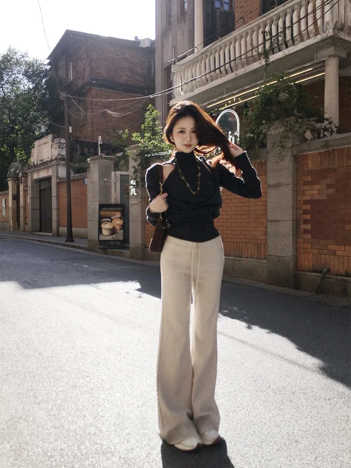 

Женские повседневные брюки Wild Kiwi с эластичным поясом, свободные, теплые, длинные, для прогулок, с высокой талией, расклешенные штанины