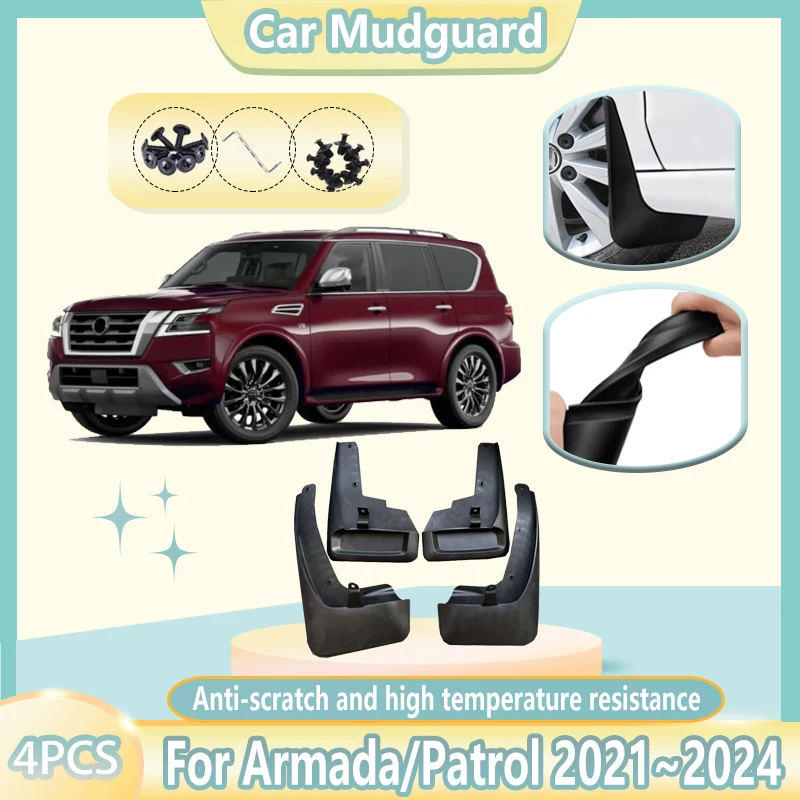 

Car Wheel Mudguards For Nissan Armada Patrol Y62 MK2 2021 2022 2023 2024 Anti-splash Mud Guards Front Rear Fender Mudflaps 4PCS