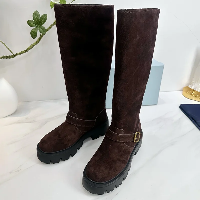 

High quality New women's knee length long boots, thick heel, genuine leather single shoes, rubber sole 25111125