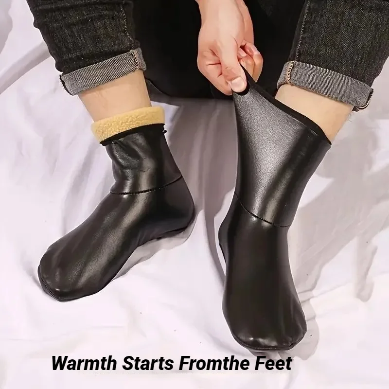 1 pair Men's and Women's Medium Waist Velvet Thick Adult Warm Foot Socks High Indoor Leather Waterproof Room Socks