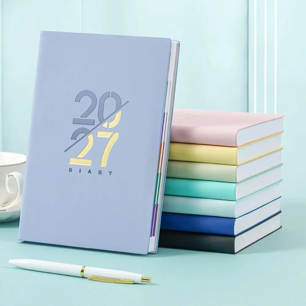 A5 2027 Schedule Planner 12 Month English Language Planner Notepad Thick Paper Leather Cover To Do List Notebook Work Planning