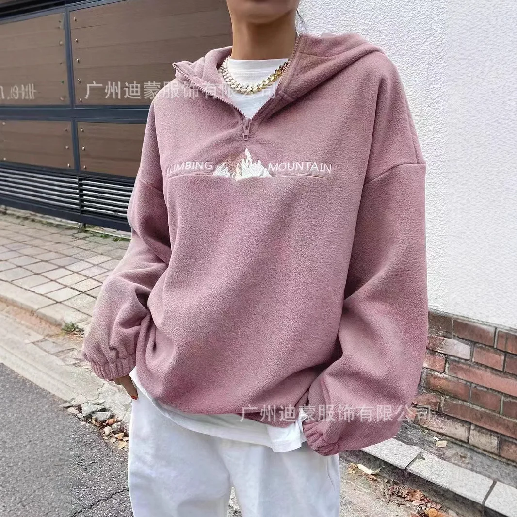 Autumn Winter Embroidered Street Basic Hoodies New Women's Hooded Sweatshirt Fashion Fleece Zipper Pullover Top  vintage clothes