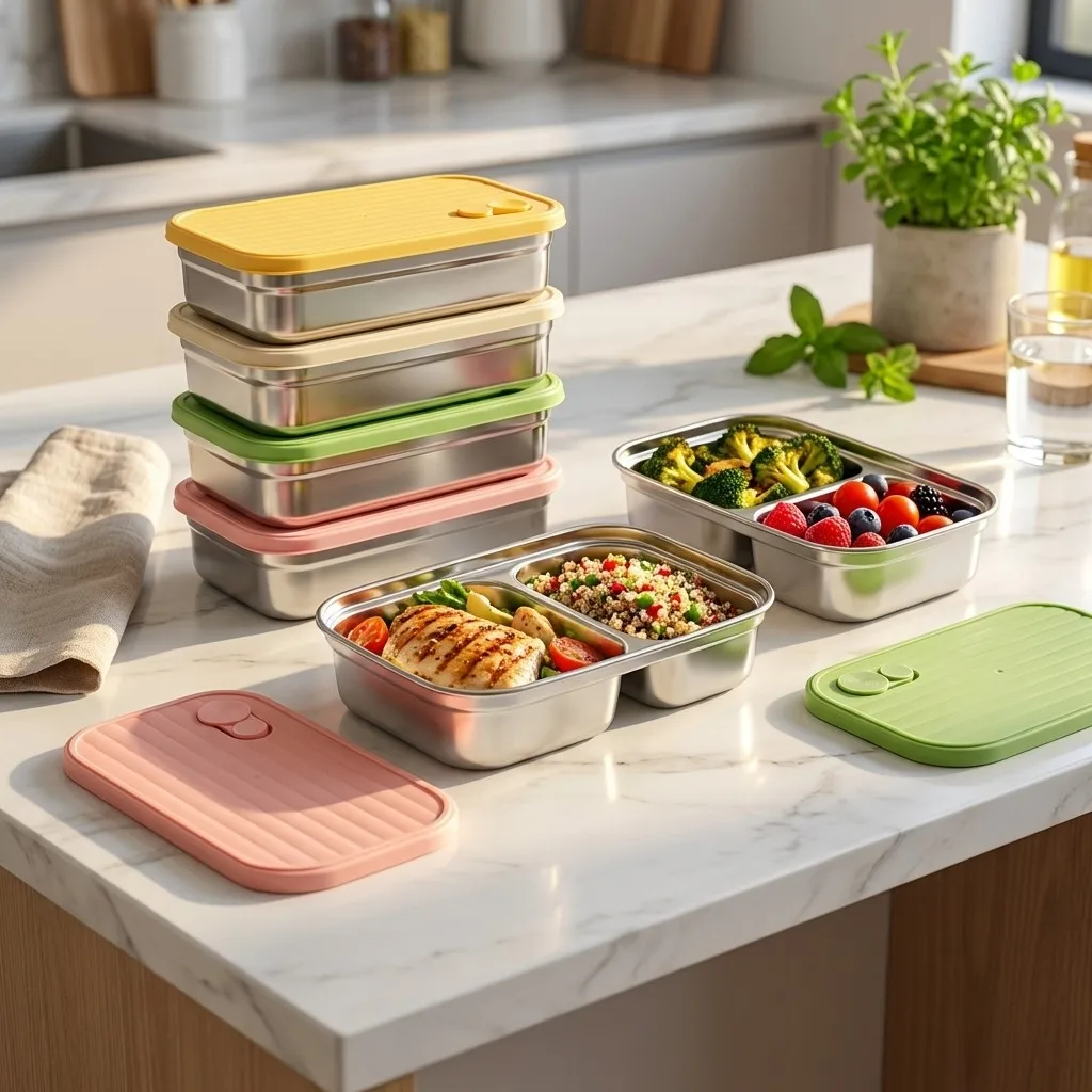 Portable Lunch Box Outdoor Picnic 1/2 Grids Large Capacity Fruit Salad Food Storage Container 304 Stainless Steel Bento Box