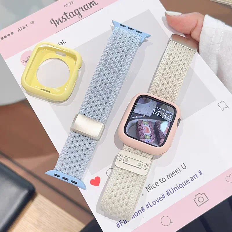 キャンディシリコンケース+ストラップ Apple Watchバンド 46mm 49mm 44mm 42mm 41mm 40mm 38mm SE 10 9 6 5 Ultra 2 ナイロンストラップ iWatch対応