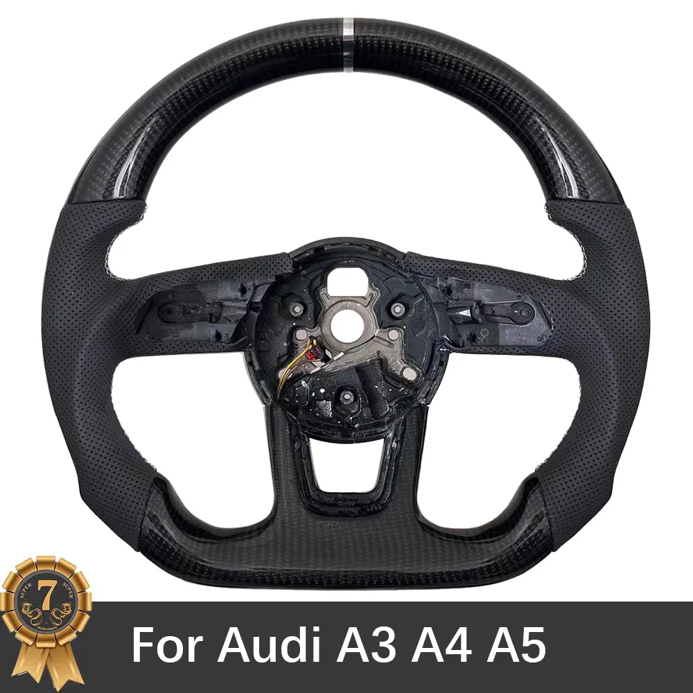 For Audi A3 A4 A5 S3 S4 S5 Heated Flat-Bottom Semi-Preforatde Carbon Fiber Steering Wheel Assembly Accessories