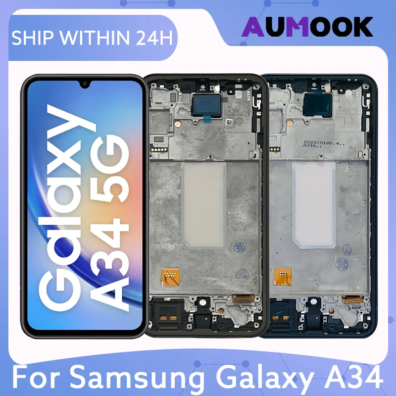 6.6 "LCD Voor Samsung Galaxy A34 5G A346 Lcd Touch Screen Digitizer Assesmbly Met Frame A346E A346B a346M Reparatie Onderdelen